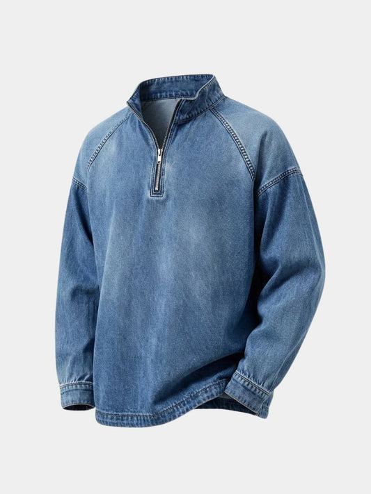 Stonewash Denim Quarter Zip Jacket