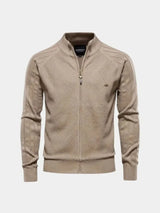 Knit Zipper Jacquard Solid Color Cardigan Sweater