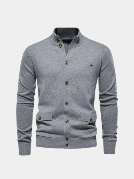 Knitted Stand Collar Cotton Cardigan