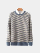 100% Wool Geometric Crew Neck Pullover Sweater