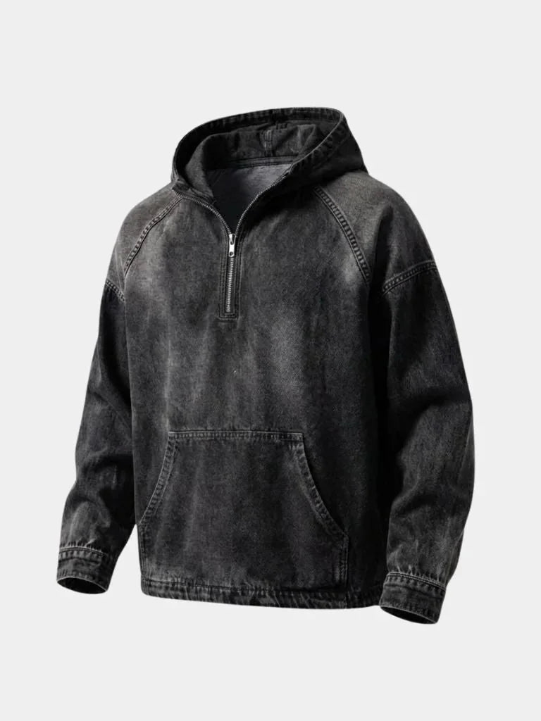 Artisan Denim Smock Quarter Zip Hooded Jacket