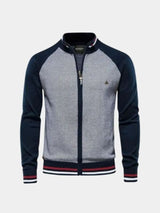 Zipper Color Block Standing Collar Cardigan Sweater