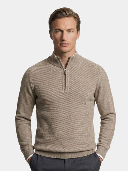 Stripe Quarter Zip Wool Sweater