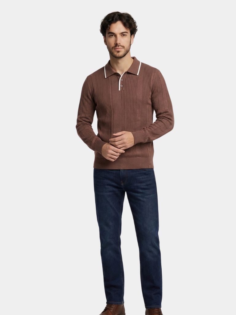 Vertical Ridge Knit Polo Shirt
