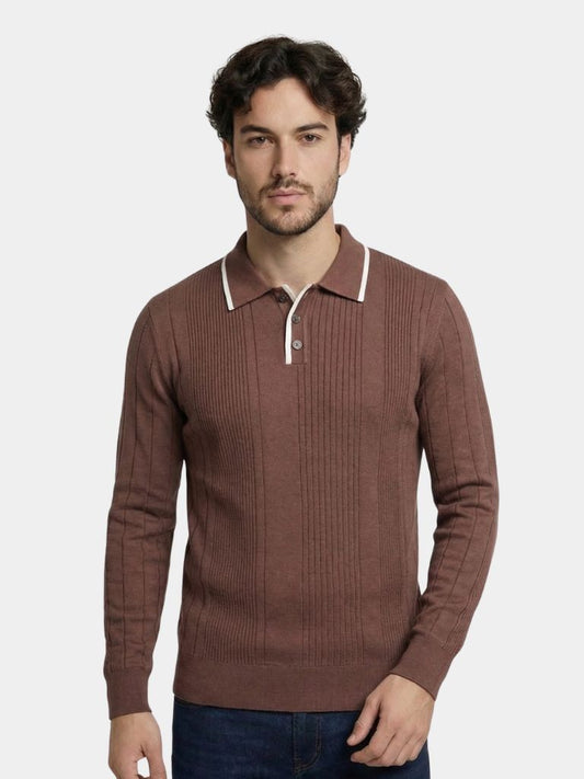 Vertical Ridge Knit Polo Shirt