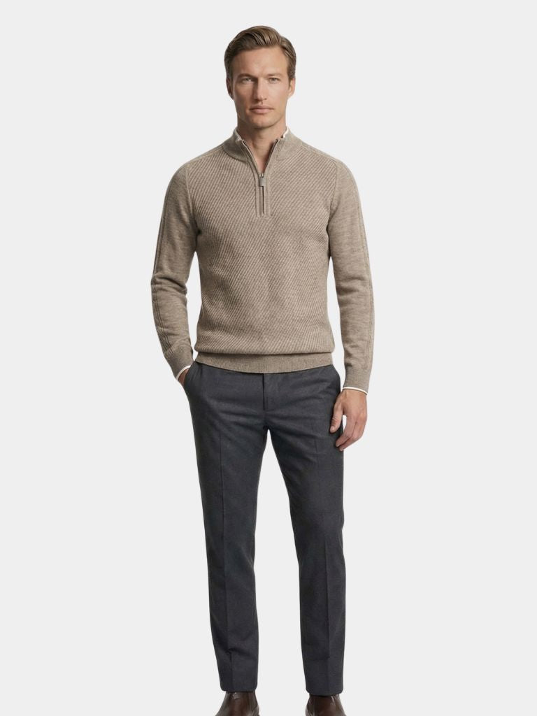 Stripe Quarter Zip Wool Sweater