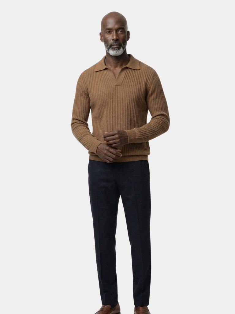 V-Neck Polo Pullover Ribbed