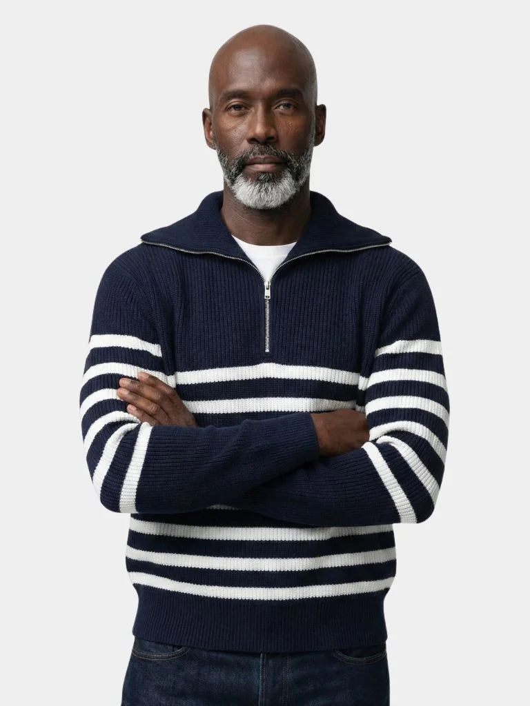 Casual Striped Zip Up Sweater