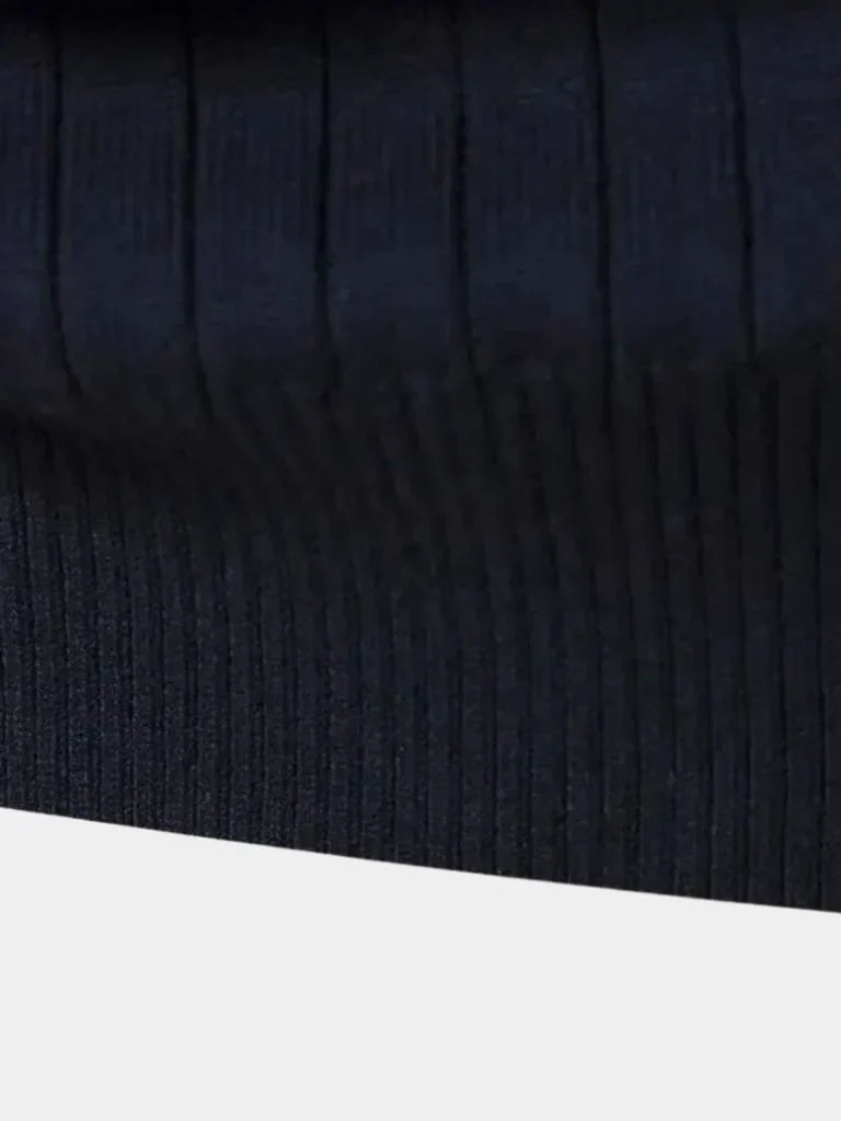 Cotton Knit Vertical Stripes Quarter-Zip Sweater