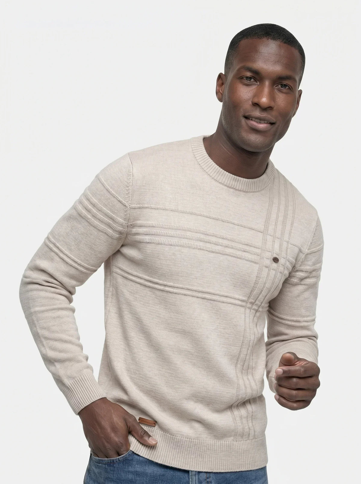 Cotton Knitted Stripped Crew Neck Pullover Sweater