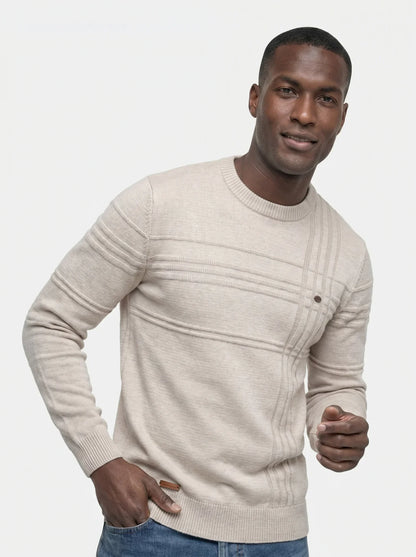 Cotton Knitted Stripped Crew Neck Pullover Sweater
