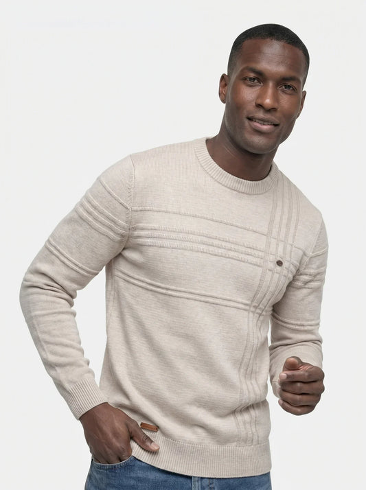 Cotton Knitted Stripped Crew Neck Pullover Sweater