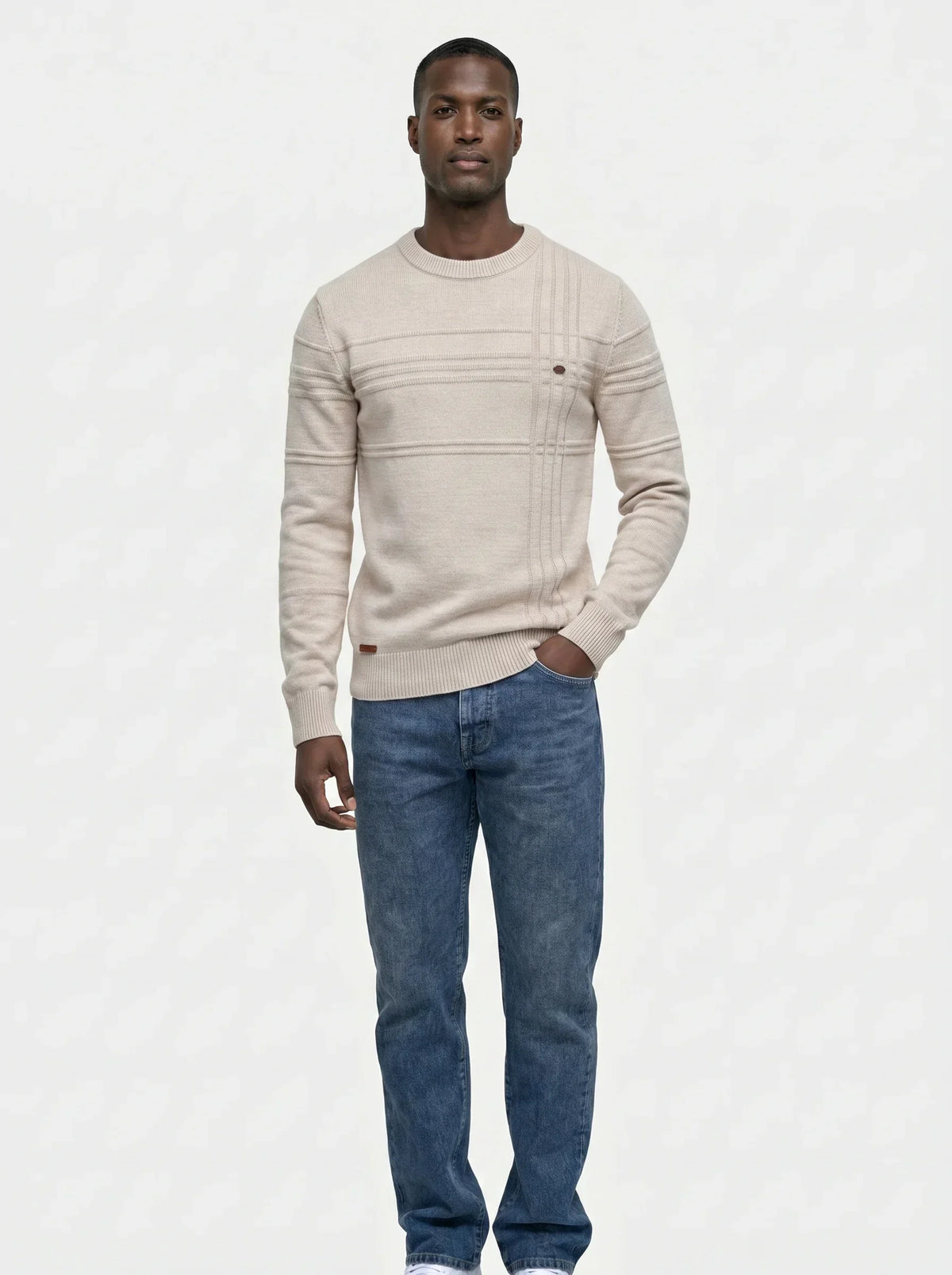 Cotton Knitted Stripped Crew Neck Pullover Sweater