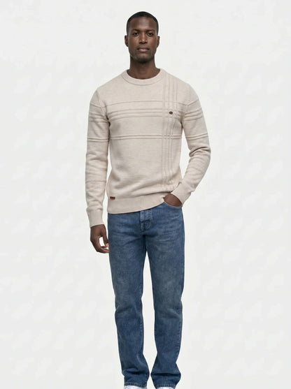 Cotton Knitted Stripped Crew Neck Pullover Sweater