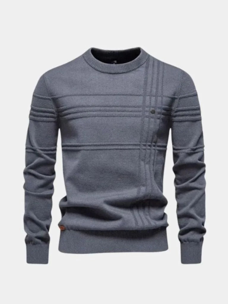 Cotton Knitted Stripped Crew Neck Pullover Sweater