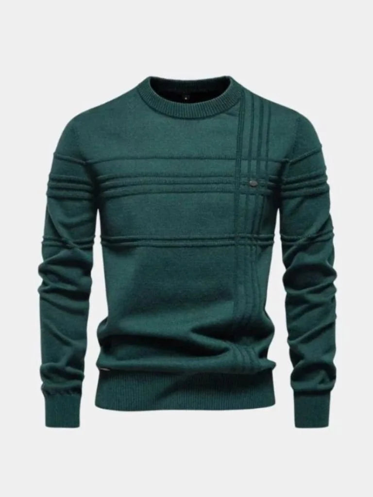 Cotton Knitted Stripped Crew Neck Pullover Sweater