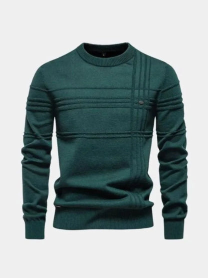Cotton Knitted Stripped Crew Neck Pullover Sweater