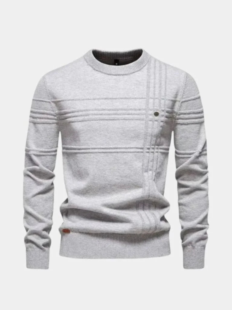 Cotton Knitted Stripped Crew Neck Pullover Sweater