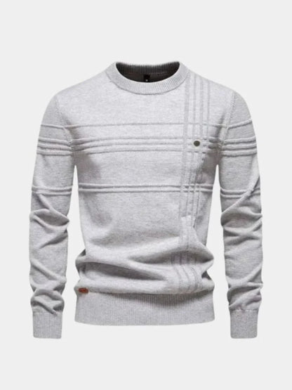 Cotton Knitted Stripped Crew Neck Pullover Sweater