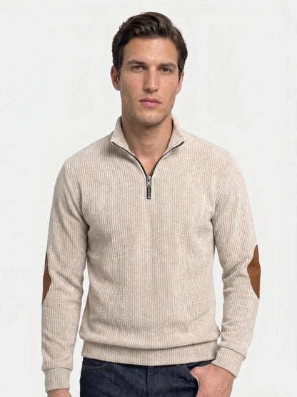 High Collar Quarter Zip Corduroy Pullover