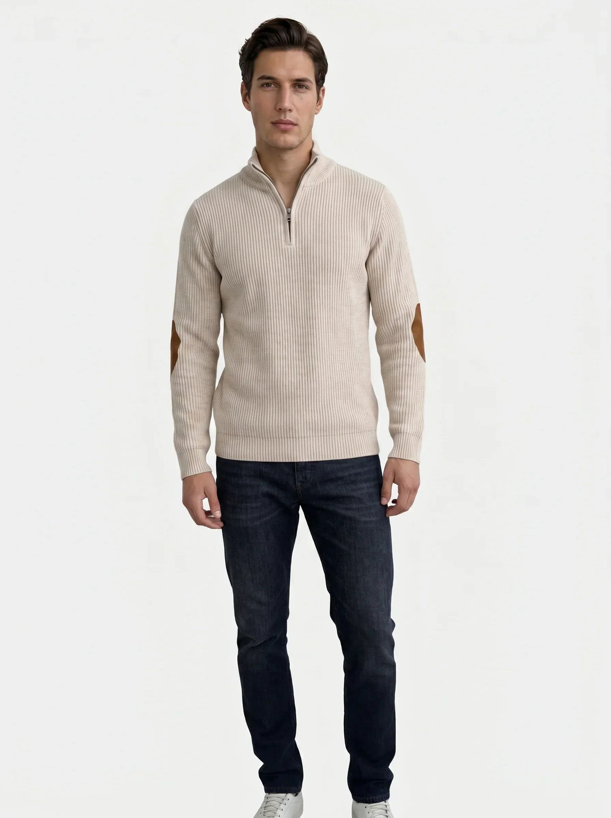High Collar Quarter Zip Corduroy Pullover