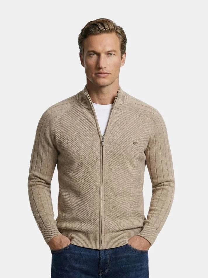 Knit Zipper Jacquard Solid Color Cardigan Sweater