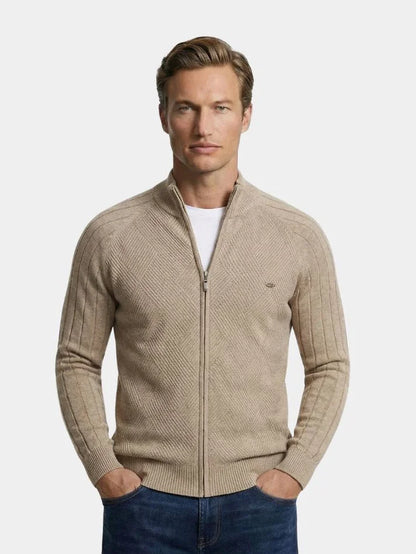 Knit Zipper Jacquard Solid Color Cardigan Sweater