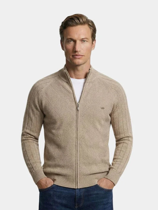 Knit Zipper Jacquard Solid Color Cardigan Sweater