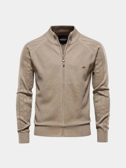 Knit Zipper Jacquard Solid Color Cardigan Sweater