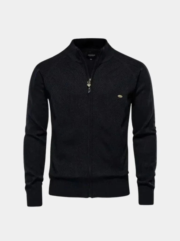 Knit Zipper Jacquard Solid Color Cardigan Sweater