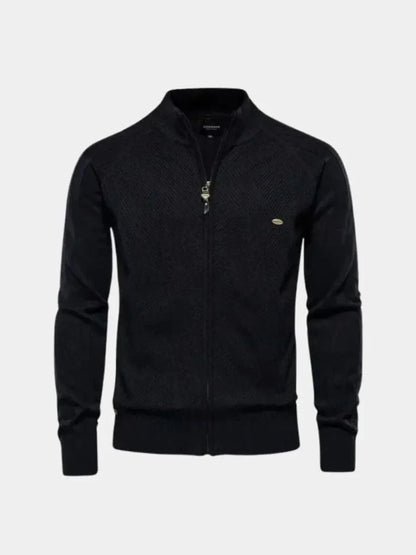 Knit Zipper Jacquard Solid Color Cardigan Sweater