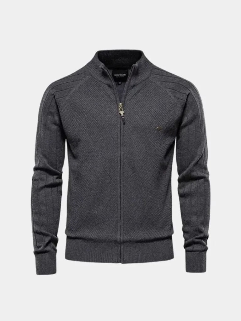 Knit Zipper Jacquard Solid Color Cardigan Sweater