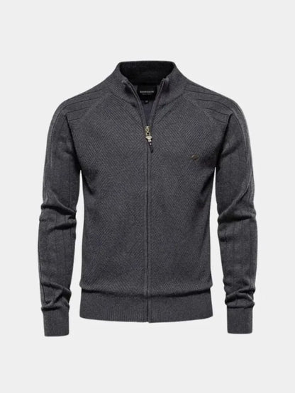 Knit Zipper Jacquard Solid Color Cardigan Sweater
