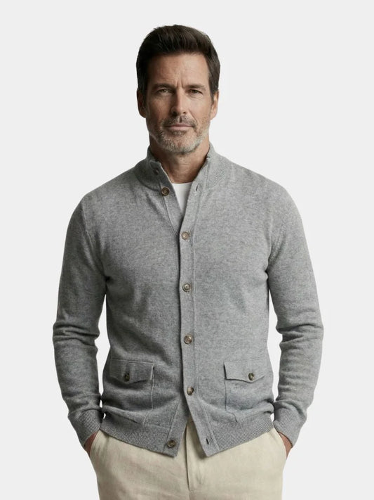 Knitted Stand Collar Cotton Cardigan