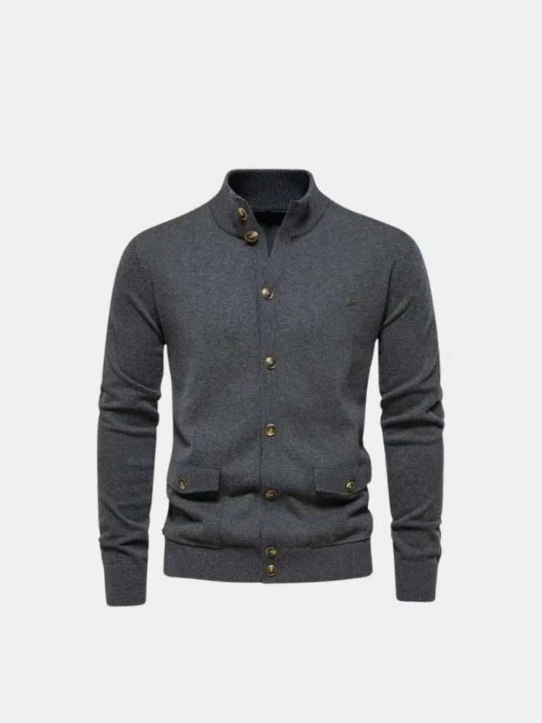 Knitted Stand Collar Cotton Cardigan