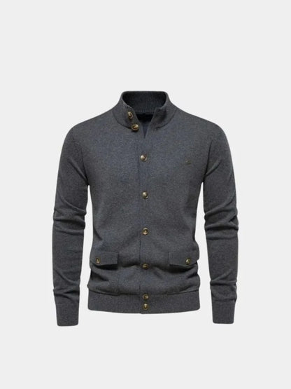 Knitted Stand Collar Cotton Cardigan
