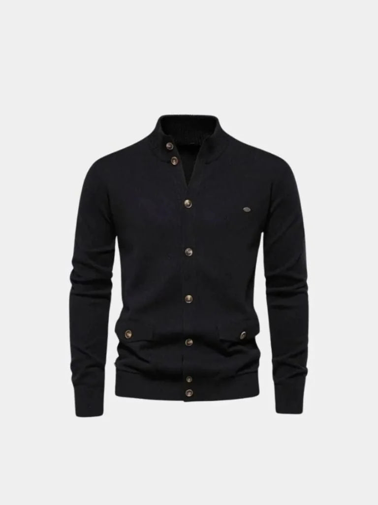 Knitted Stand Collar Cotton Cardigan