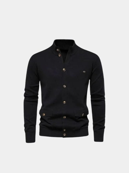 Knitted Stand Collar Cotton Cardigan