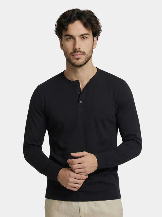 Minimalist Henley Neck Long Sleeve T-Shirt
