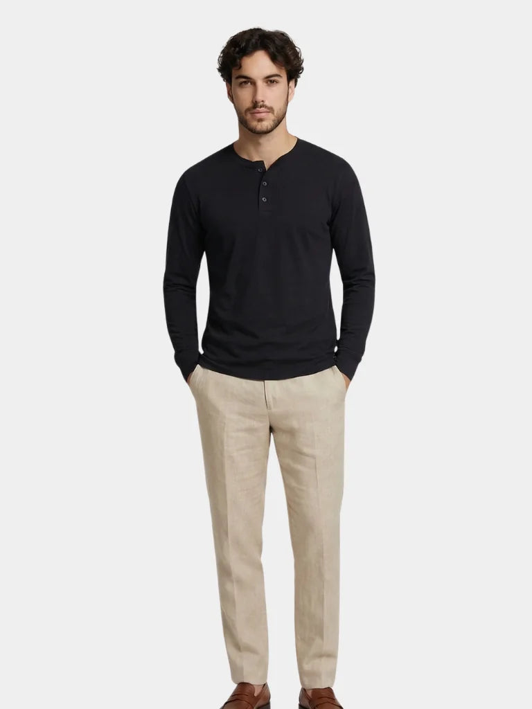 Minimalist Henley Neck Long Sleeve T-Shirt