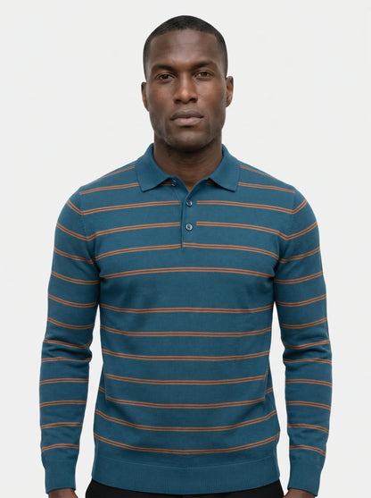 Navy Sunset Striped Polo