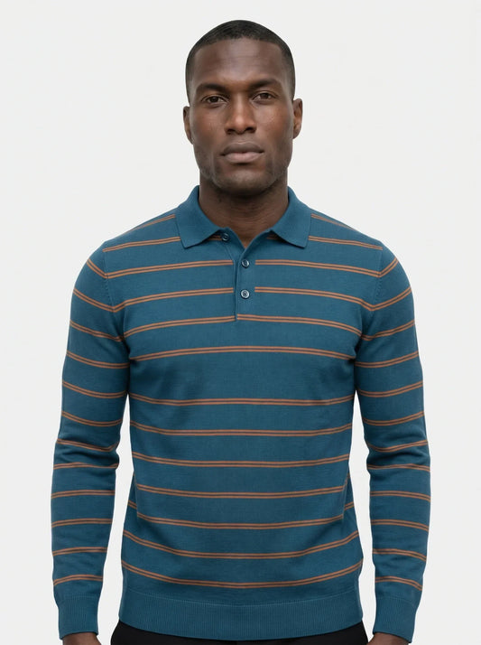 Navy Sunset Striped Polo