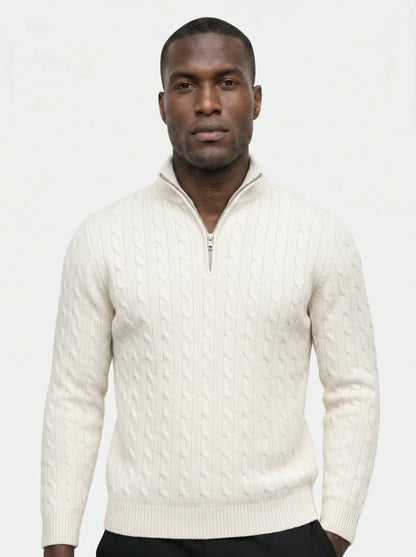 Premium Cable-Knit Zip Neck Sweater
