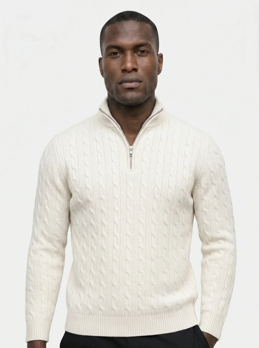 Premium Cable-Knit Zip Neck Sweater