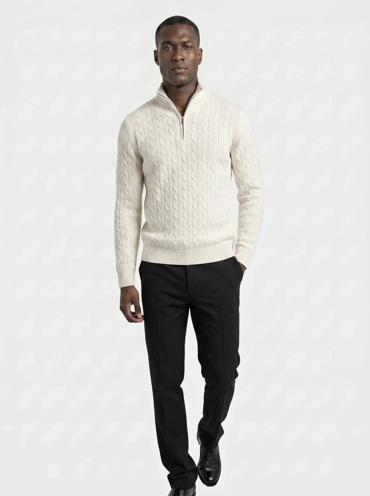 Premium Cable-Knit Zip Neck Sweater