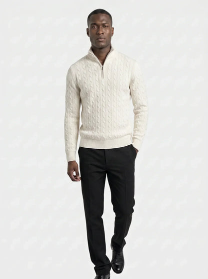Premium Cable-Knit Zip Neck Sweater