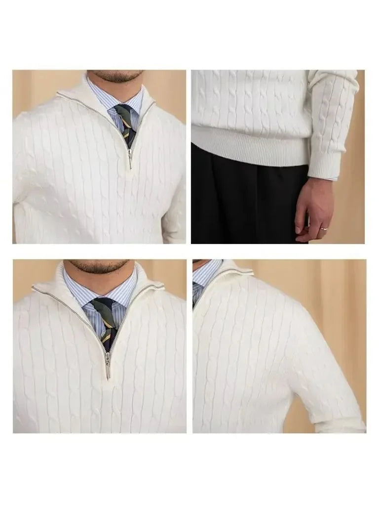 Premium Cable-Knit Zip Neck Sweater