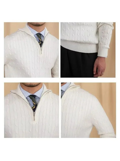 Premium Cable-Knit Zip Neck Sweater
