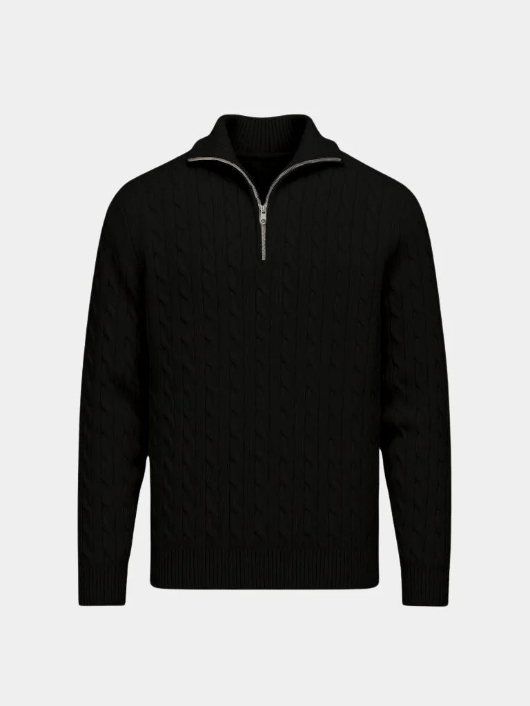 Premium Cable-Knit Zip Neck Sweater