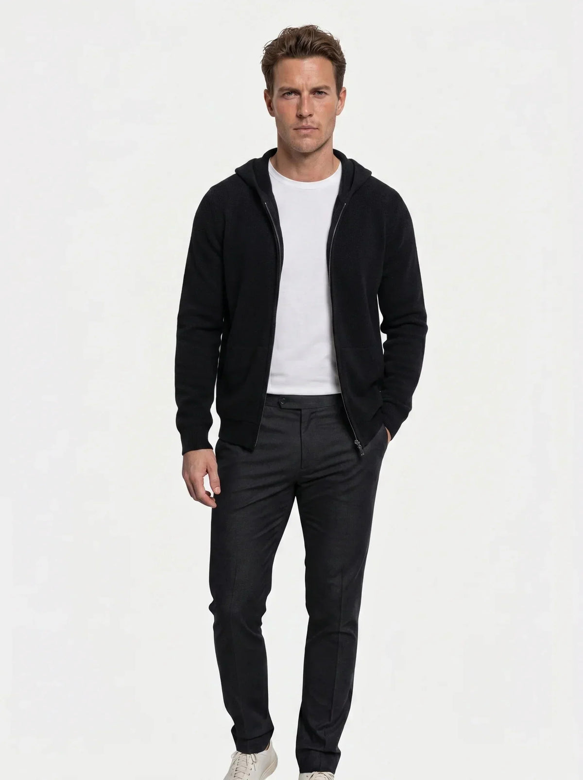 100% Merino Wool Zip Solid Color Sweater